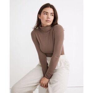 Madewell Ribbed Turtleneck Long Sleeve Top Brown Size Large L Minimalist Layer
